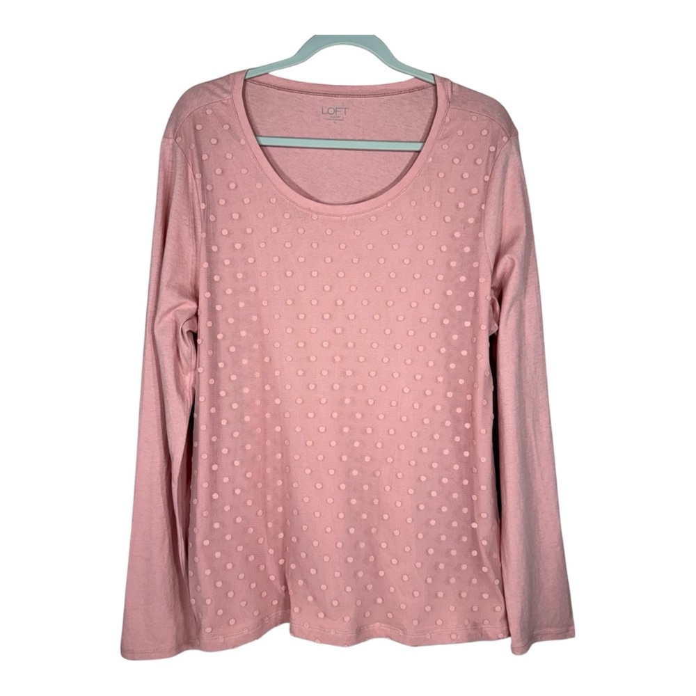 LOFT Blush/Salmon Color Long Sleeve Top With Mesh Front Polka Dots Size XL